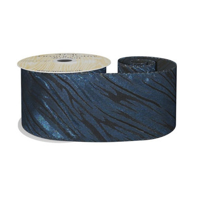 Kdmd Navy And Black Shimmer Zebra Print Ribbon - Multi - Image 3