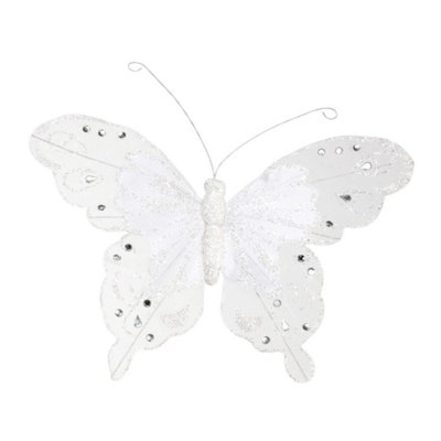 Kdmd White Fabric & Glitter Butterfly 6 Pack - White - Image 3