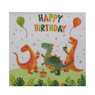Kdmd Dino Birthday Party Paper Napkins 5 Pack - Multi - Image 3