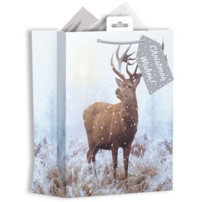 Kdmd Medium Christmas Stag Gift Bag 10 Pack - White - Image 3