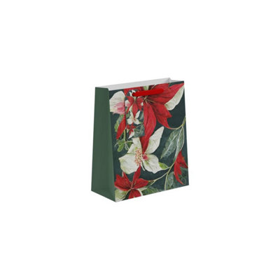Kdmd Unisex Dark Green Red & White Poinsettia Gift Bag Medium 6 Pack In - Image 3