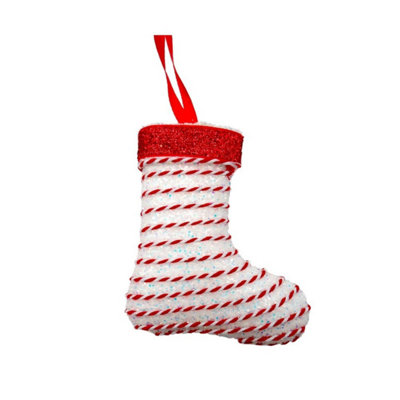 Kdmd Unisex Red White & Glitter Sequin Stocking Hanging Decoration 11Cm 10 Pack - Image 2