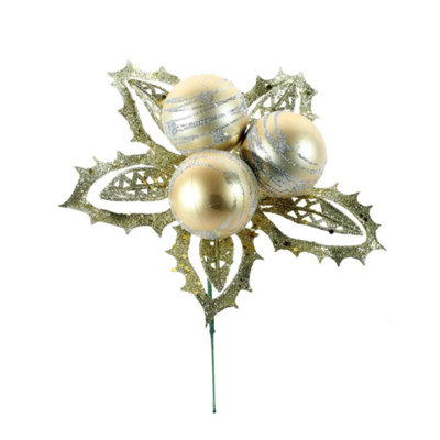 Kdmd Champagne Bauble Pick With Leaves 5 Pack - Green - Image 3