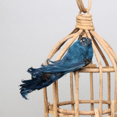 B&Q Showfeather Bird With Clip 4 Pack - Blue