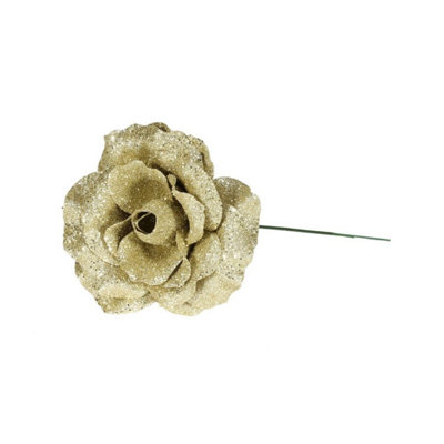 Kdmd Gold Glitter Rose 3 Pack Christmas Ornament - Gold - Image 3