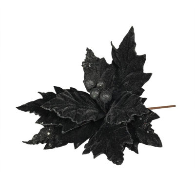 Kdmd Unisex Black Velvet Poinsettia With Glitter Edge Dia28cm 3 Pack - Image 3