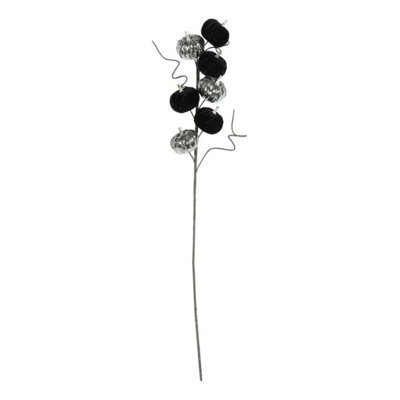 Kdmd Silver & Black Velvet Pumpkin Pick 2 Pack - Black - Image 3
