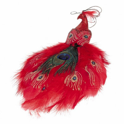Kdmd Red Peacock With Clip Christmas Ornament - Red - Image 3