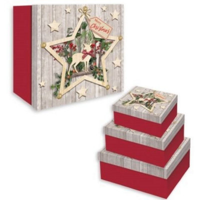 Kdmd Unisex Multicolor Wooden-Effect Star Nested Gift Boxes Set Of 3 - Image 2