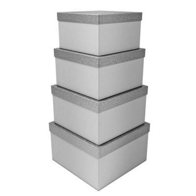 Kdmd Unisex Silver Square Box With Glitter Lid Set Of 4 - Image 2