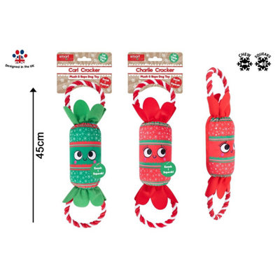 B&Q Assorted Squeaky Plush & Rope Cracker Dog Toy - Multicolour Pets