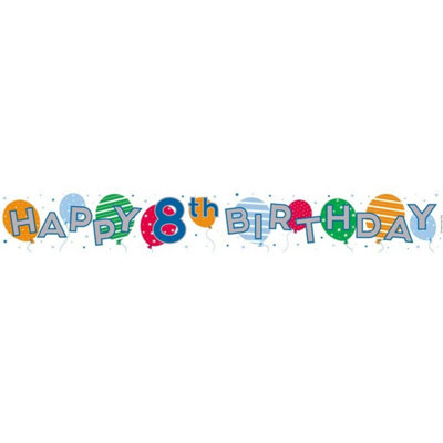 B&Q Happy 8Th Birthday Banner Multi Coloured Pack Of 12