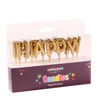  - Happy Birthday Pick CandleMetallic Gold SilverPack Of 6 48