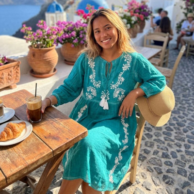 B&Q Nomad Sari Embroidered Summer Dress Turquoise With Tassel Ties (M-L)