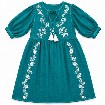 B&Q Nomad Sari Embroidered Summer Dress Turquoise With Tassel Ties (L-Xl)