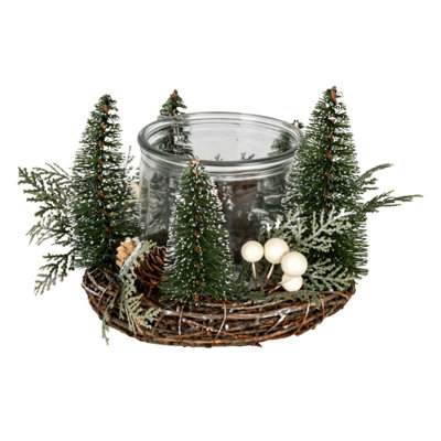 - Medium Brush Tree Candle Wreath With Berries And Pinecones Festive Ring