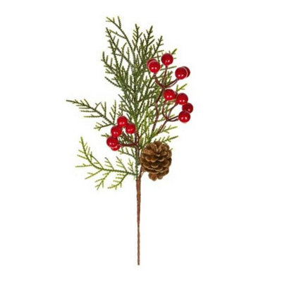 Premier Unisex Dark Green Berries & Cones Christmas Tree Pick In - Image 3