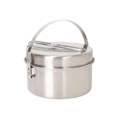 Mountain Warehouse Stainless Steel Camping Cookware Set for Families, 18-Piece Silver Outdoor Mess Kit with Folding Handles - Image 3