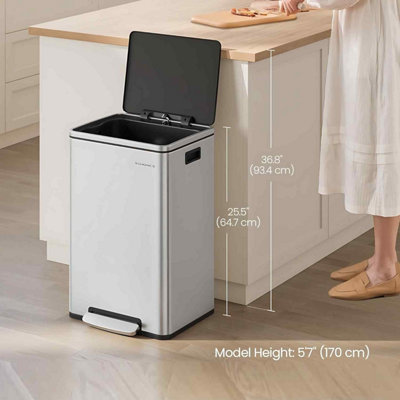  - Pedal Kitchen Waste BinStainless Steel Bin With Soft Close Lid And Inner BucketSilver