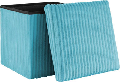 Storage Ottoman Padded Foldable Bench Chest With Lid Holds Up To 100 Kg For Bedroom Room Blue Corduroy 38Cm X 38 Cm X 38 Cm from B&Q