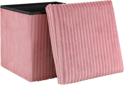Storage Ottoman Padded Foldable Bench Chest With Lid Holds Up To 100 Kg For Bedroom Room Pink Corduroy 38Cm X 38 Cm X 38 Cm from B&Q