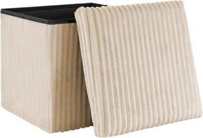 Storage Ottoman Padded Foldable Bench Chest With Lid Holds Up To 100 Kg For Bedroom Room Beige Corduroy 38Cm X 38 Cm X 38 Cm from B&Q
