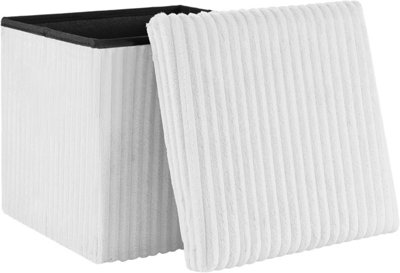 Storage Ottoman Padded Foldable Bench Chest With Lid Holds Up To 100 Kg For Bedroom Room Off-White Corduroy 38Cm X 38 Cm X 38 Cm from B&Q