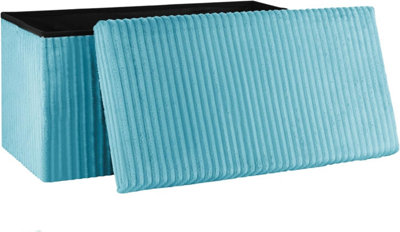 Storage Ottoman Padded Foldable Bench Chest With Lid Holds Up To 100 Kg For Bedroom Room Blue Corduroy 76Cm X 38 Cm X 38 Cm from B&Q