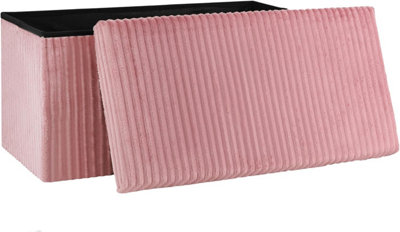 Storage Ottoman Padded Foldable Bench Chest With Lid Holds Up To 100 Kg For Bedroom Room Pink Corduroy 76Cm X 38 Cm X 38 Cm from B&Q