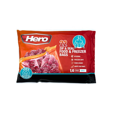 Hero 22 X Zip-Seal Food & Freezer Bags Small 1.4L Ziplock Bags Food Reusable Sandwich Bags Seal Food Bags Bpa Free from B&Q
