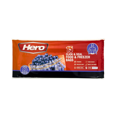 Hero 15 X Sealable Freezer BagsLarge 5L Click Seal Bags Food Reusable Sandwich Bags Food BagsBpa Free Click Lock Bags from B&Q