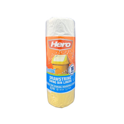 Hero Swing 60L Bin Bags Scented Drawstring White Strong Refuse Sacks Tear Resist from B&Q