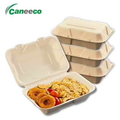 50 Pack Bagasse Takeaway Meal Boxes 9X6" Compostable Clamshell Food Containers Pfas Free Sugarcane Boxes from B&Q
