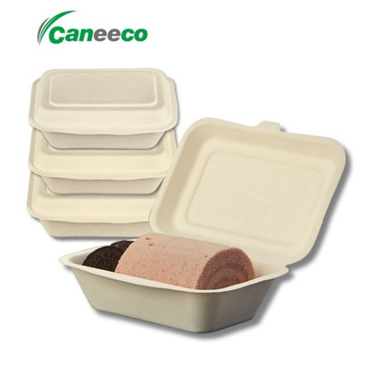 Caneeco 7X5 Biodegradable Takeaway Boxes Sugarcane Clamshell Food Containers Eco FriendlyCompostable & Sturdy 50 Pack from B&Q