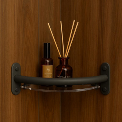 Invisible Creations Corner Shelf In Anthracite- Grey Integrated Grab Rail from B&Q