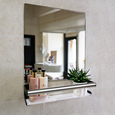 Invisible Creations Mirror With Caddy Shelf And Built In Safety Grab Rail