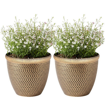  - Sg Traders 2 X Large Plastic Round Cromarty Plant Pots Flower Pot Planter Garden Decoration Gold 30 Cm Outdoor Outside Planters