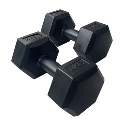 B&Q -  Pair Of 4Kg Hex DumbbellsVinyl-Coated BlackNon-Roll Hex Design (2 X 4 Kg)