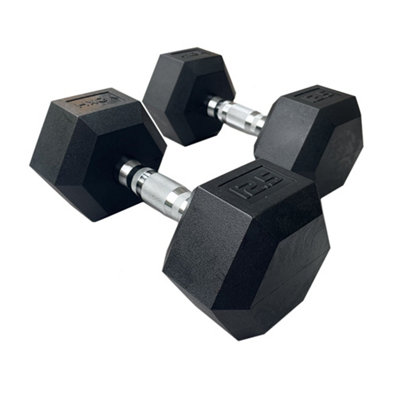 Hxgn Pro Hex Dumbbell Pair X 12.5Kg - Knurled Steel Handles Size 2