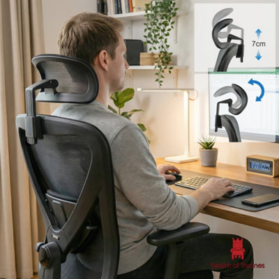 Realm Of Thrones Ergonomic Mesh Desk Chair Adjustable Height Lumbar Support 3D Armrests And Headrest Forward Tilt Swivel Black from B&Q