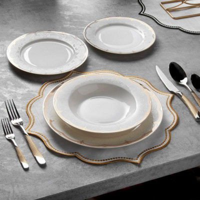 Konigtum Luxury White And Gold 24 Piece New Bone China Dinnerware Set For 6 People Kor-Ss from B&Q