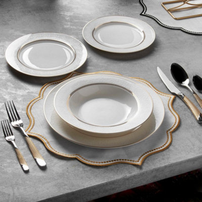 Konigtum Luxury White And Gold 24 Piece New Bone China Dinnerware Set For 6 People Kor-Pg from B&Q