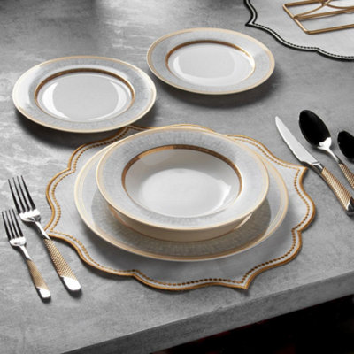 Konigtum Luxury White And Gold 24 Piece New Bone China Dinnerware Set For 6 People Kor-Wp from B&Q