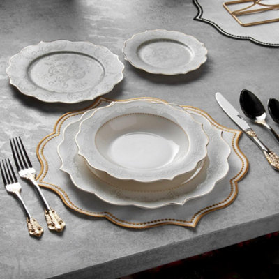 Konigtum Luxury White And Gold 24 Piece New Bone China Dinnerware Set For 6 People Kov-Bu from B&Q