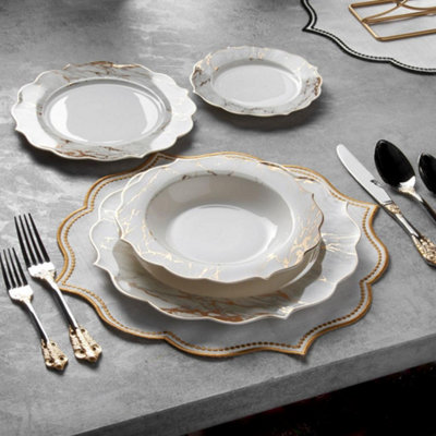 Konigtum Luxury White And Gold 24 Piece New Bone China Dinnerware Set For 6 People Kov-Ma from B&Q