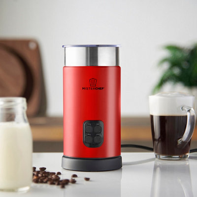 Misterchef Large Fast 550W Automatic Milk Frother, Hot & Cold Milk Functionality, 240Ml Milk Heating / 115Ml Milk Frothing Red