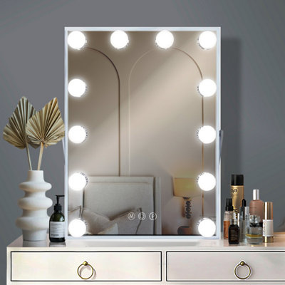 B&Q Matteo Hollywood Vanity Mirror 12 Dimmable Led Bulbs Tabletop White