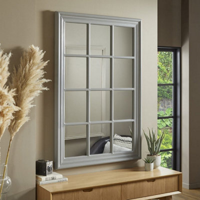 The Online Mirror Shop Window Mirror Cambridge Rectangular Shape With Grey Frame  For Hanging In Living Room- H 120Cm X W 80Cm X D 4Cm from B&Q