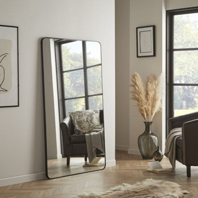 The Online Mirror Shop Large Mirror Camden Rectangular ShapeCurved Corner With Black Aluminium Frame- H150Cm X W85Cm X D3Cm For Living Room from B&Q