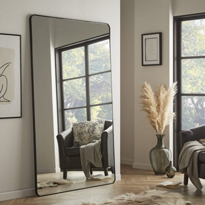 The Online Mirror Shop Large Mirror Camden Rectangular ShapeCurved Corner With Black Aluminium Frame- H180Cm X W110Cm X D3Cm For Living Room from B&Q